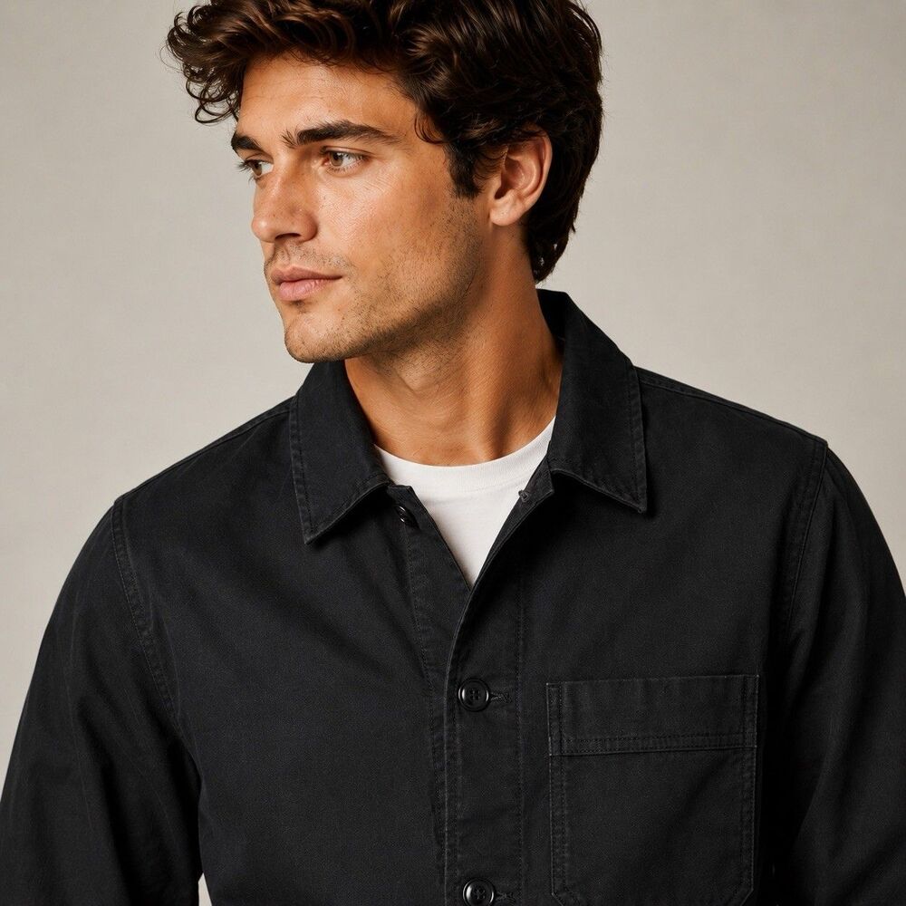 J‎ Crew Moleskin Chore Jacket Mens S Black Button Front Workwear Utility Barn